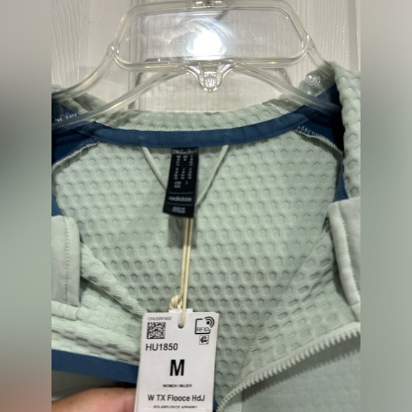 adidas Women's M Medium Terrex Tech Fleece Hooded Jacket NWT Blue Light Green - Picture 4 of 16